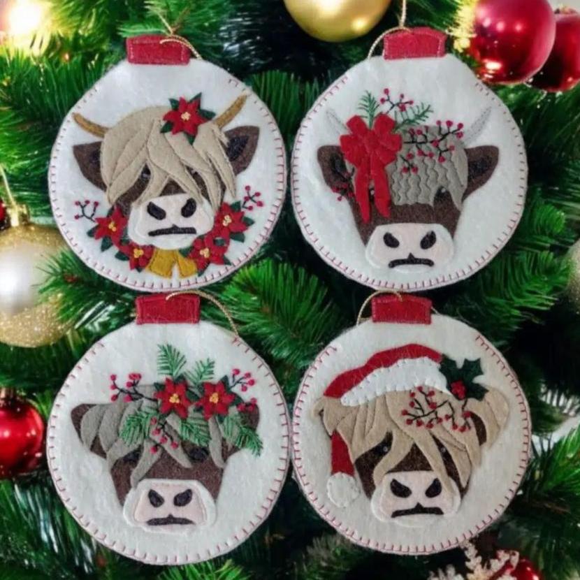 Wool Felt Ornament Appliqué Kit - Christmas Cows