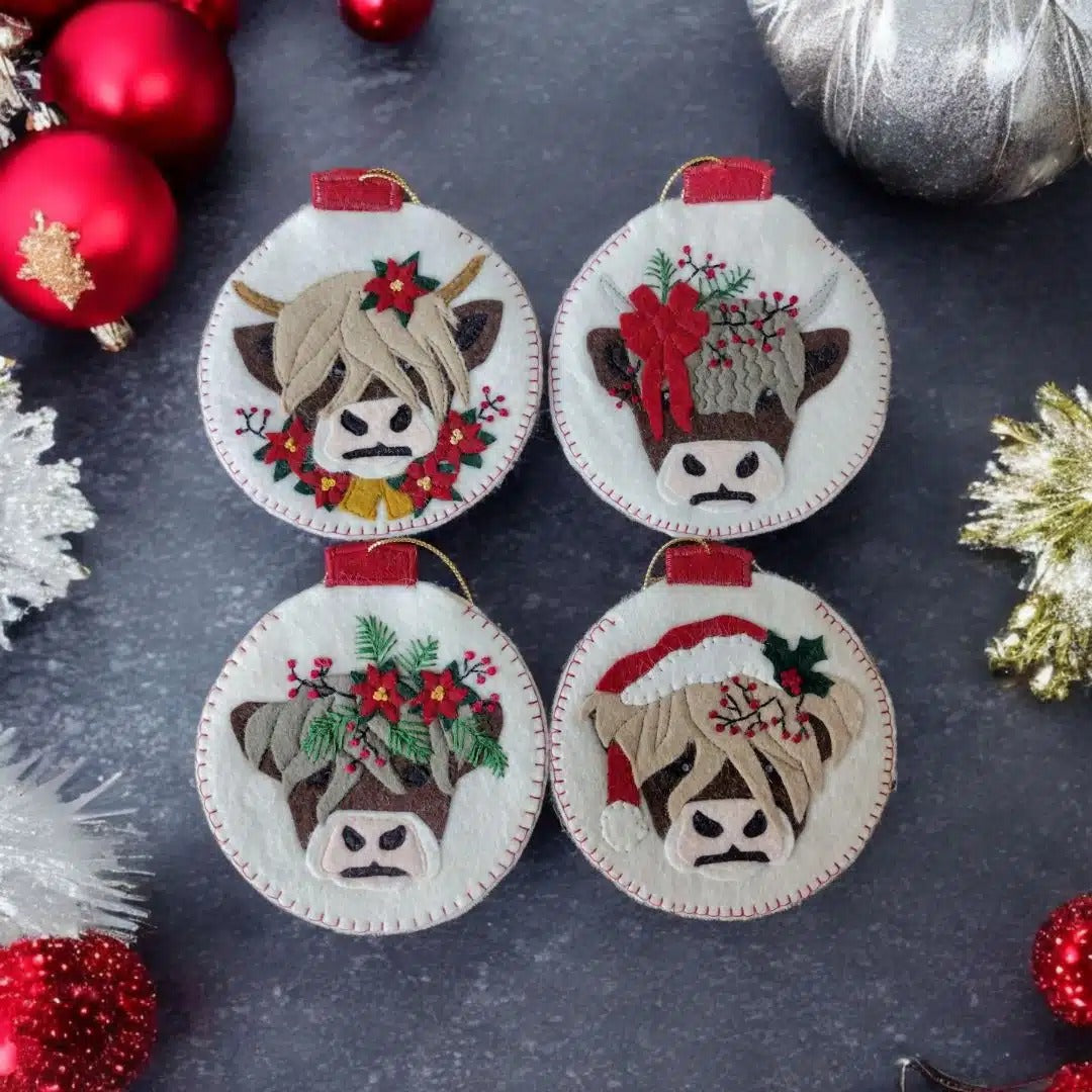 Wool Felt Ornament Appliqué Kit - Christmas Cows