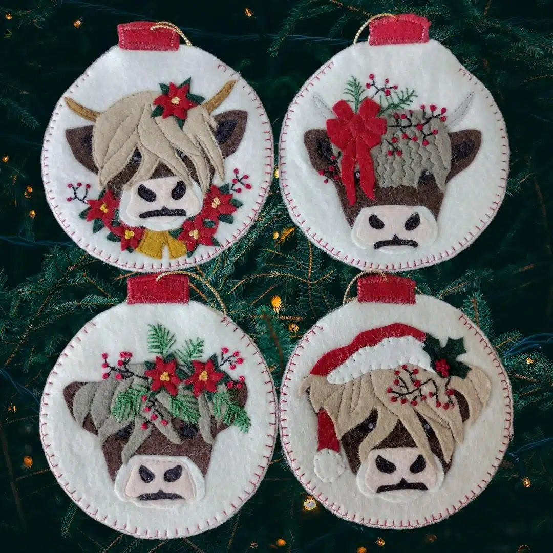 Wool Felt Ornament Appliqué Kit - Christmas Cows