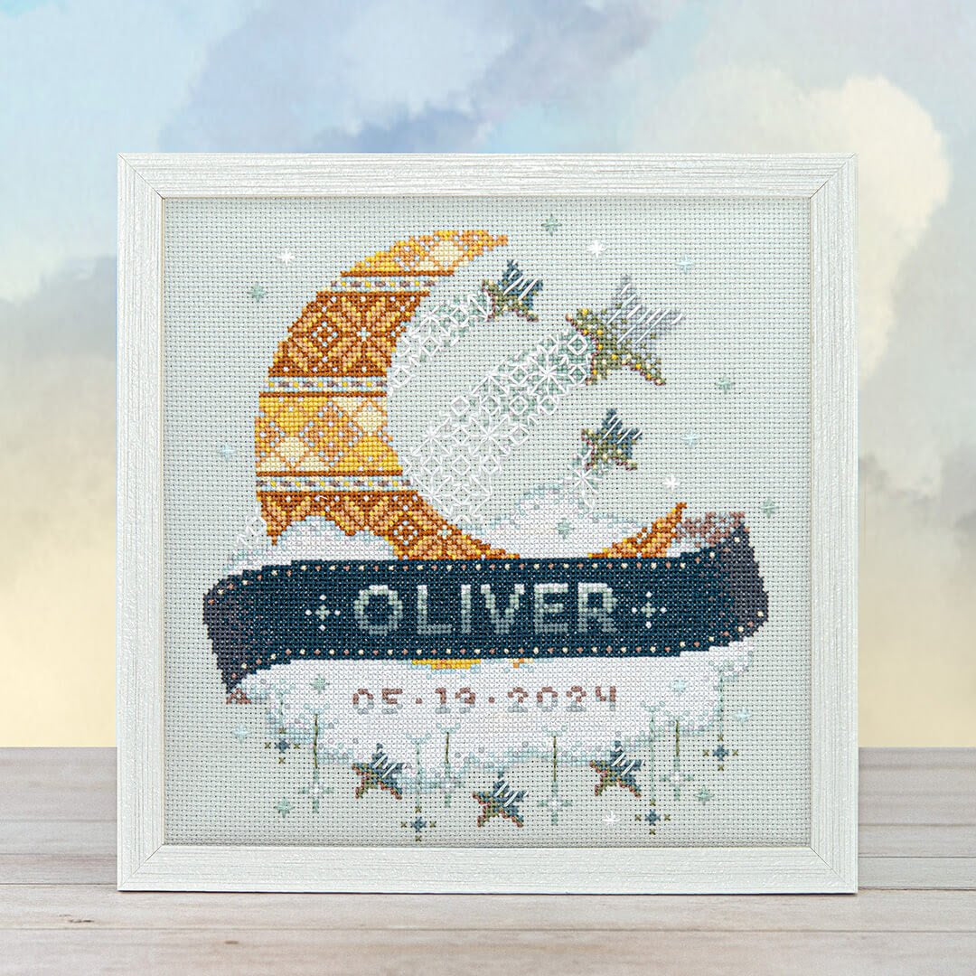Baby Sampler Modern Baby Sampler Cross Stitch Pattern - Moon and Stars - Stitched Modern