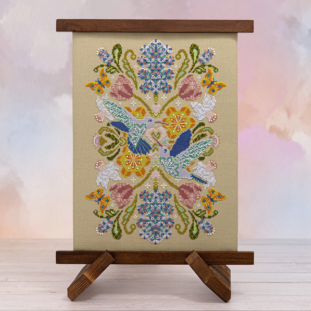 Spring Hummingbird Mandala Cross Stitch Pattern-Stitched Modern