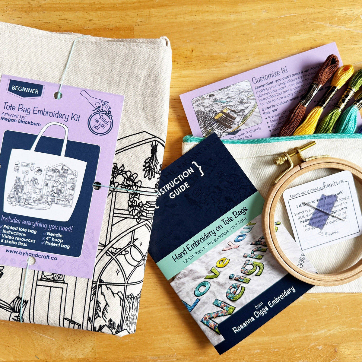Tote Bag Hand Embroidery Kit - Book Dragon