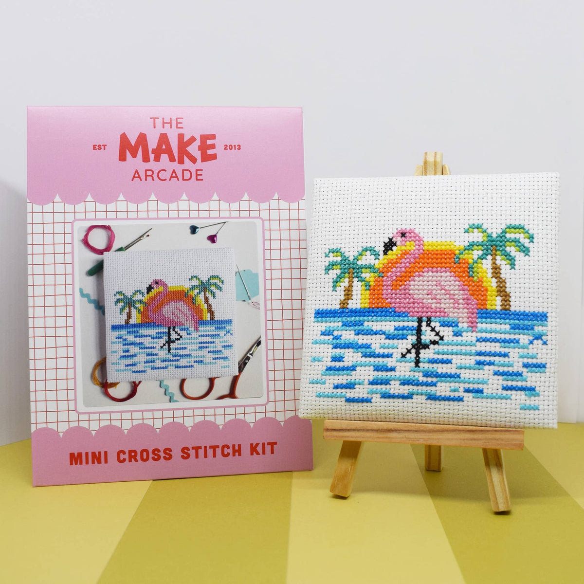 Flamingo Beach Mini Cross Stitch Kit-Stitched Modern