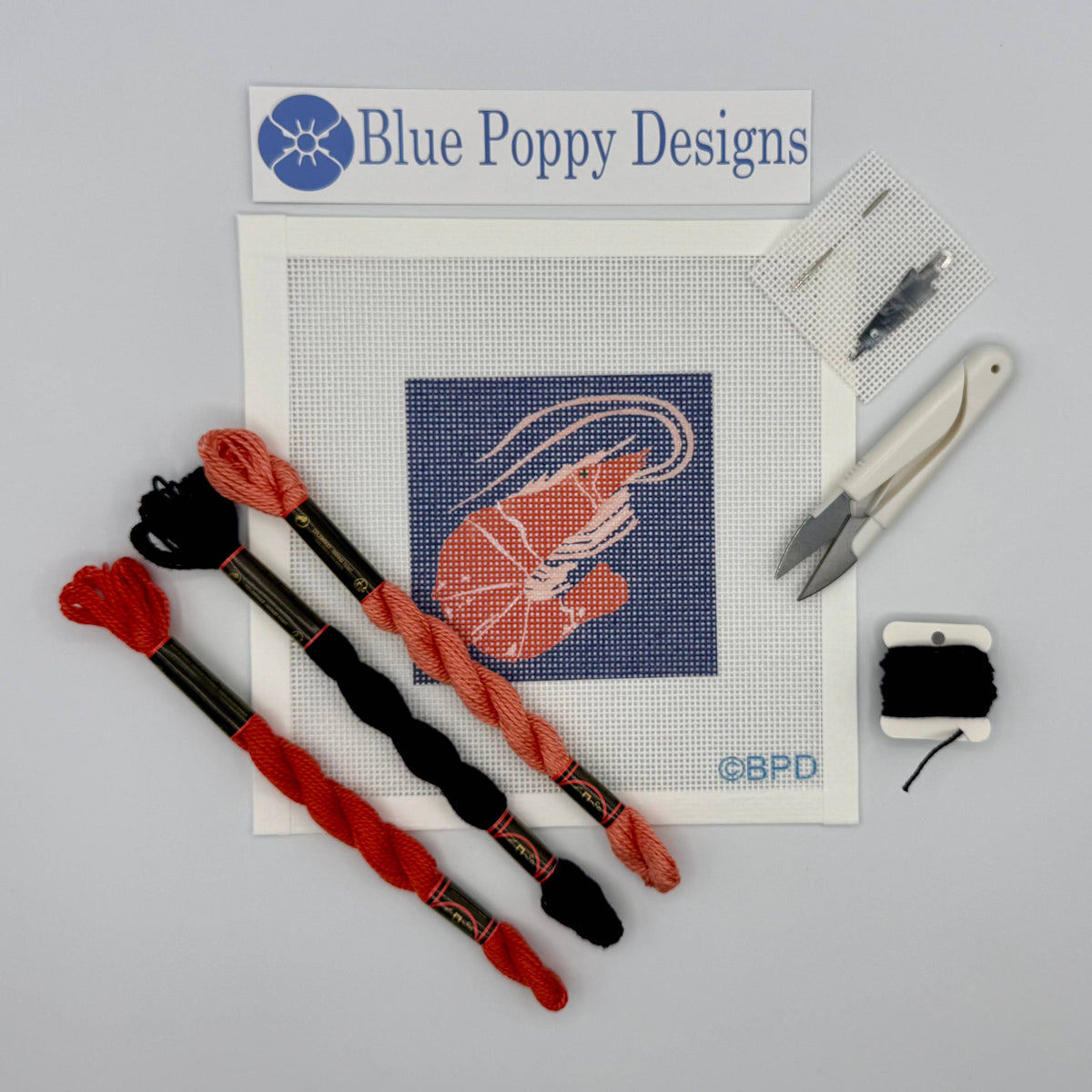 Shrimp Needlepoint Kit-Stitched Modern