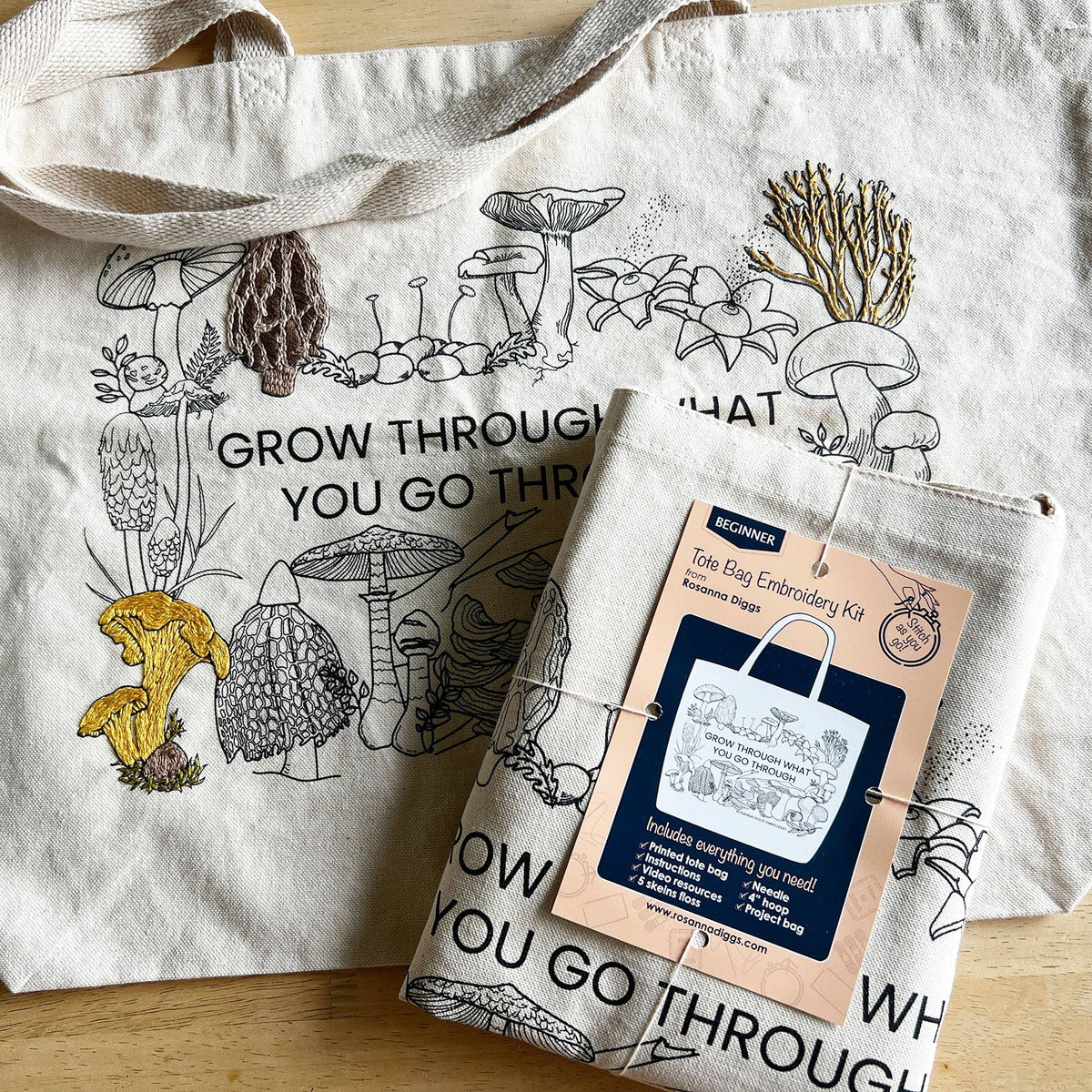 Tote Bag Hand Embroidery Kit - Grow Through What You Go Through