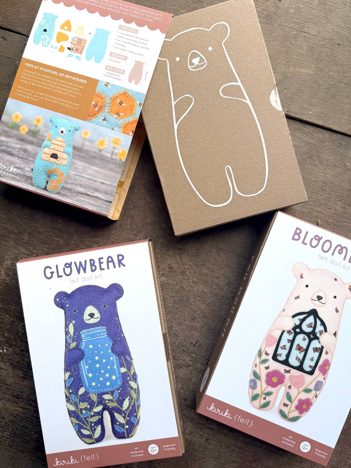 Hand Embroidered Felt Doll Kit - Glowbear