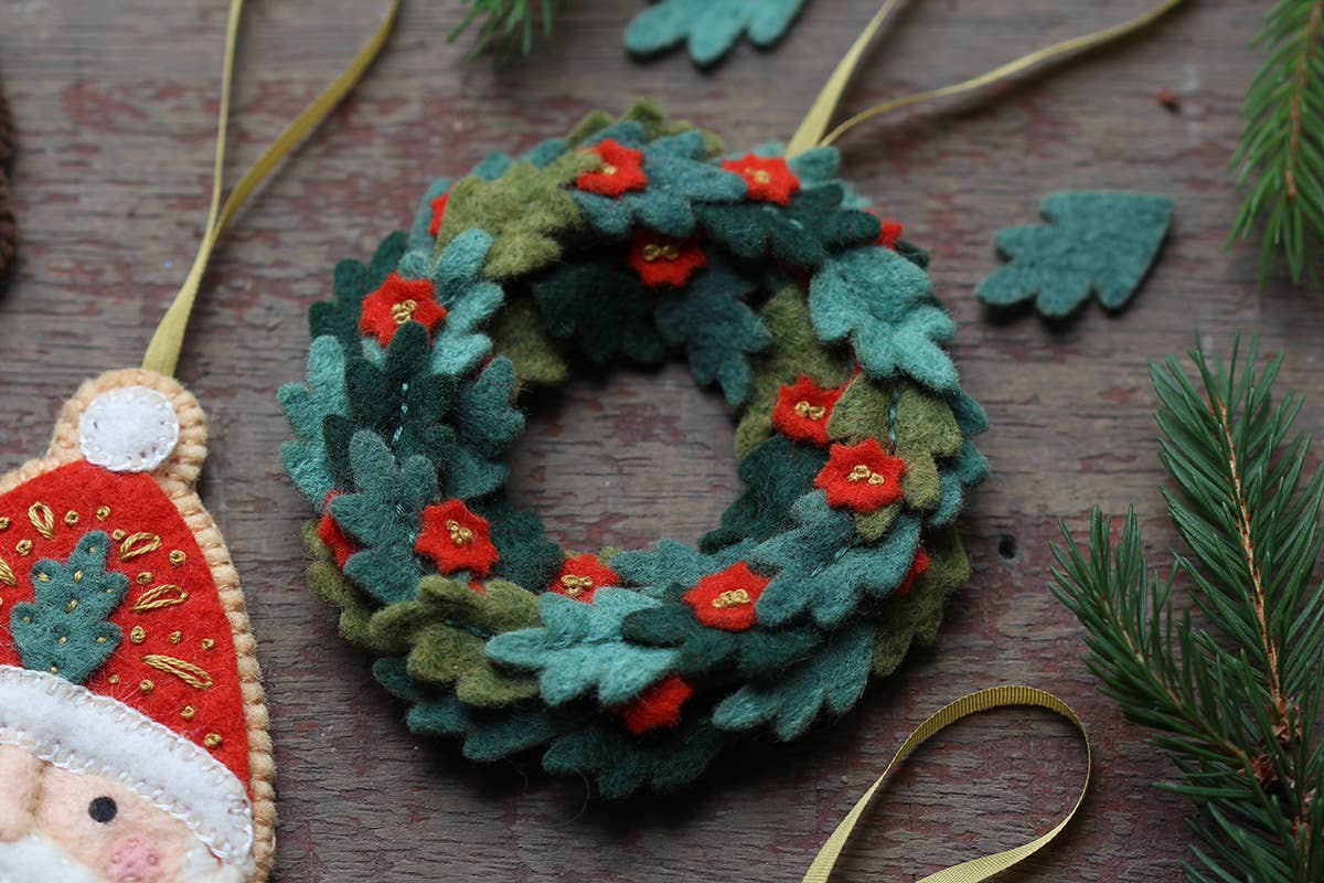 Hand Embroidered Felt Ornament Kit - Wreath