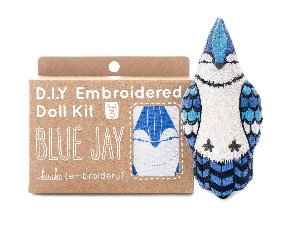 Hand Embroidered Plushie Doll Kit - Blue Jay-Stitched Modern