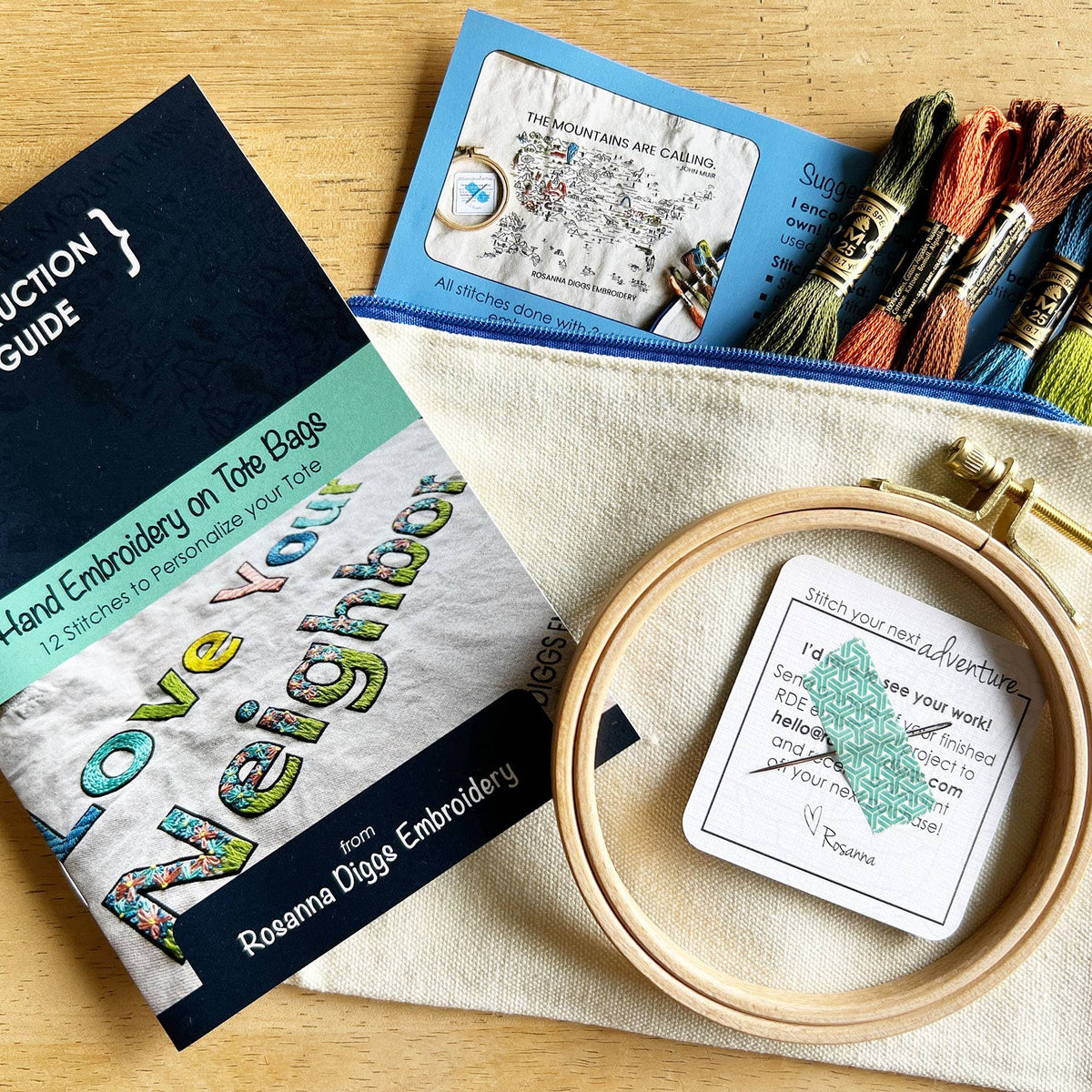 Tote Bag Hand Embroidery Kit - The Mountains Are Calling