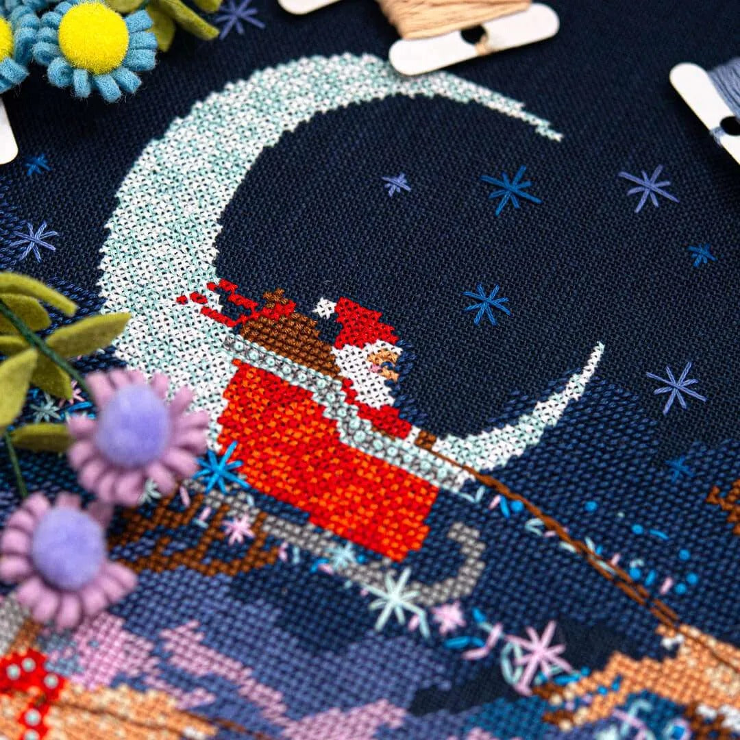 Santa&#39;s Moonlit Ride Cross Stitch Pattern