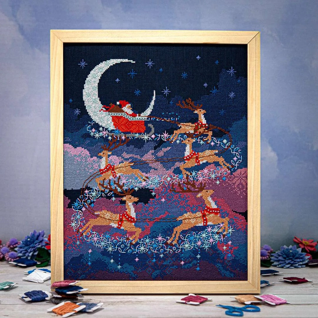 Santa&#39;s Moonlit Ride Cross Stitch Pattern