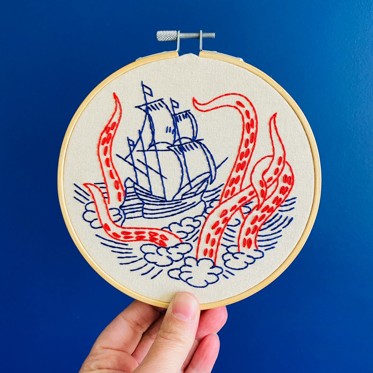 Kraken and Ship Hand Embroidery Kit