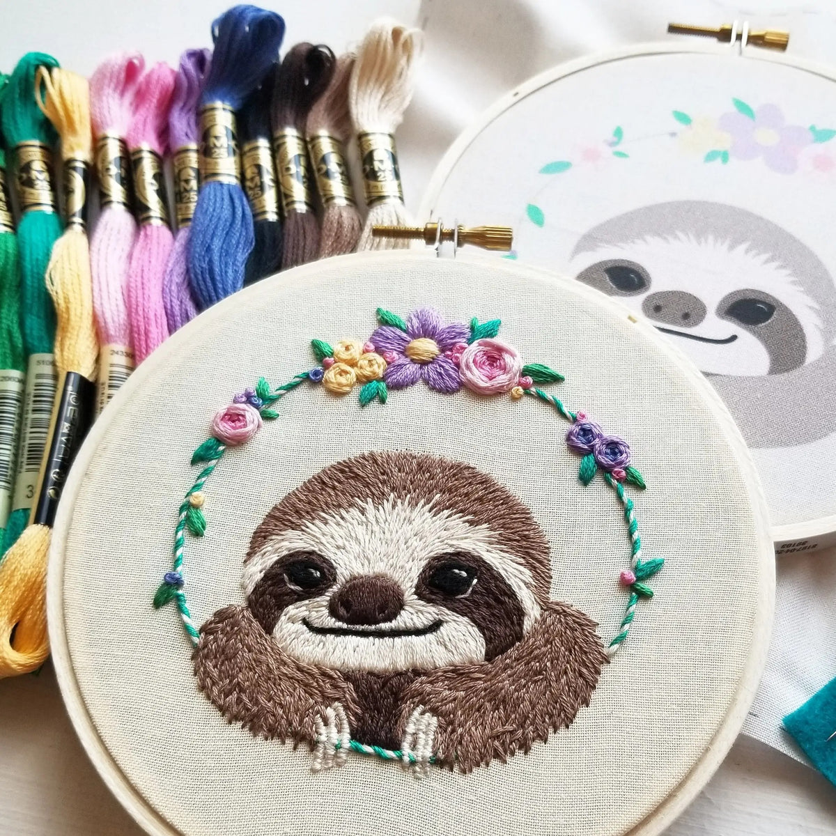 Smiling Sloth Hand Embroidery Kit