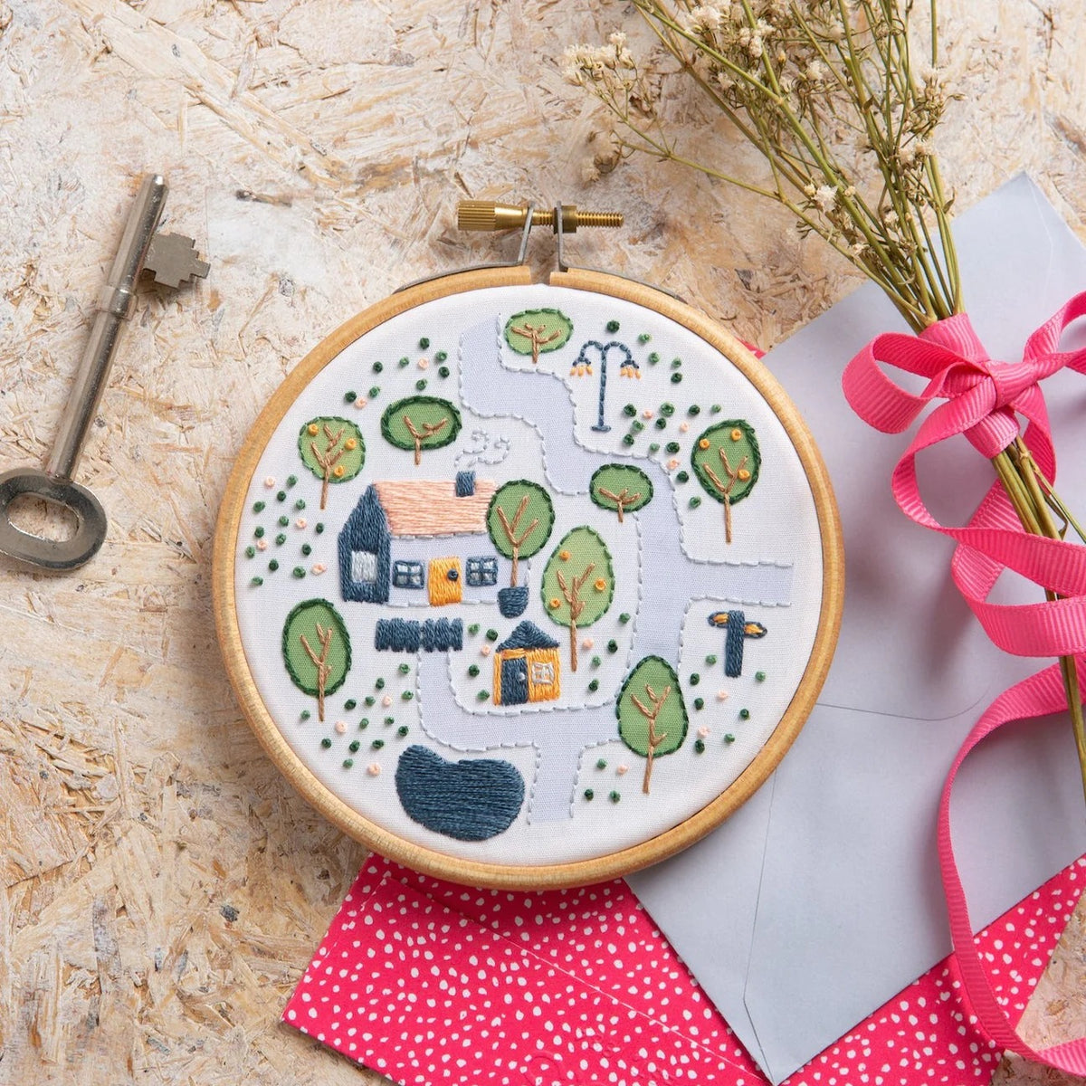 Mini Hand Embroidery Kit - Village Cottage