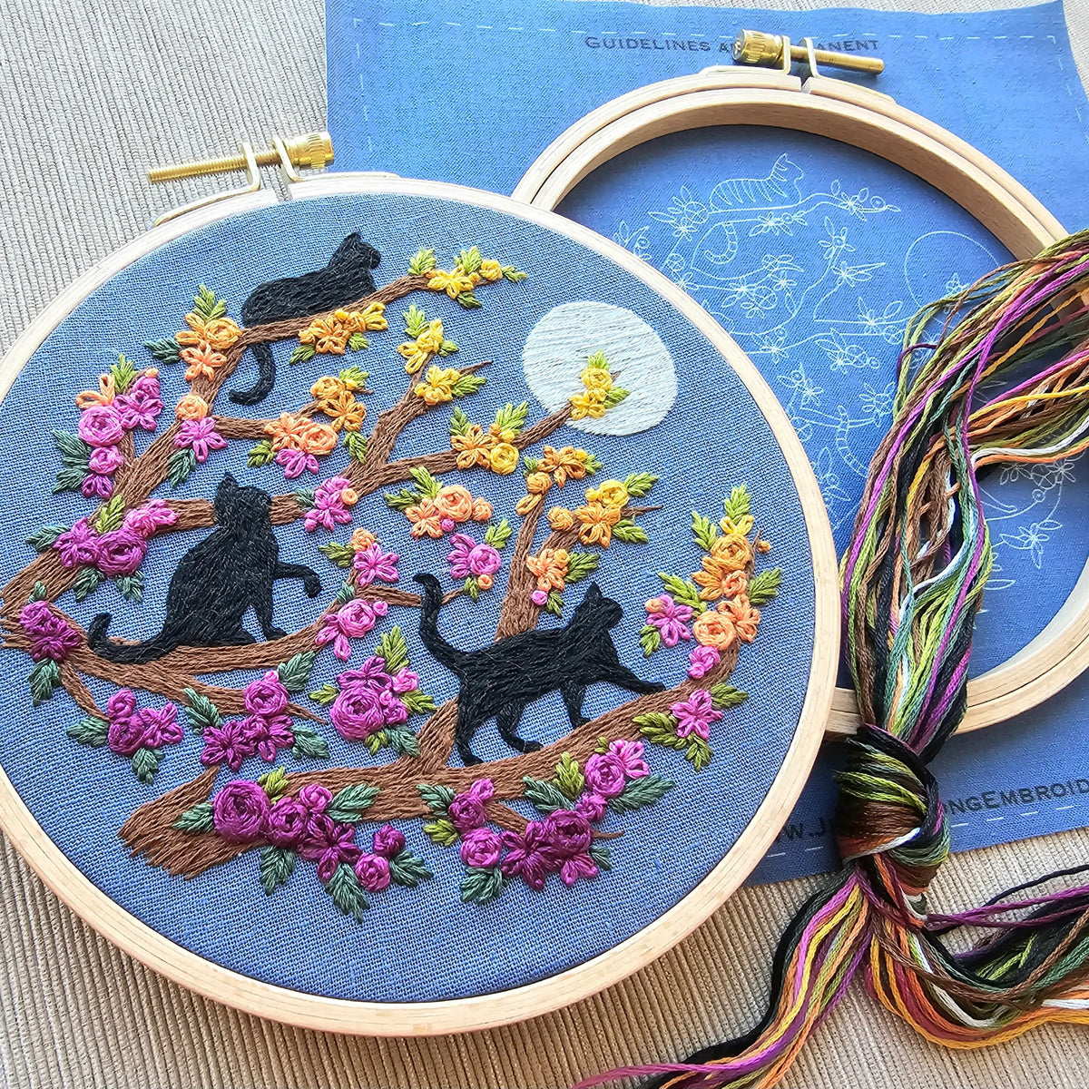 Cats and Full Moon Hand Embroidery Kit