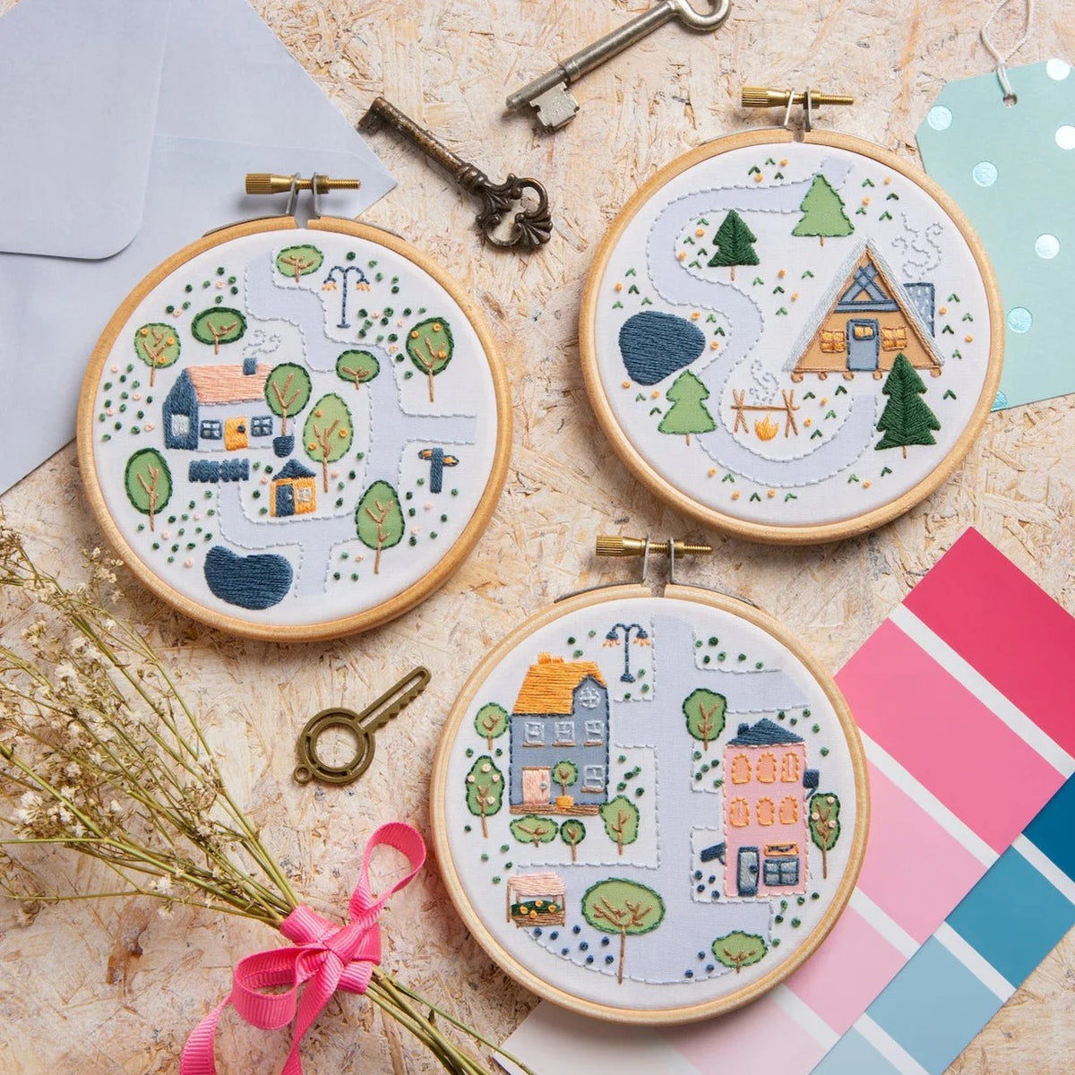 Mini Hand Embroidery Kit - Town Houses