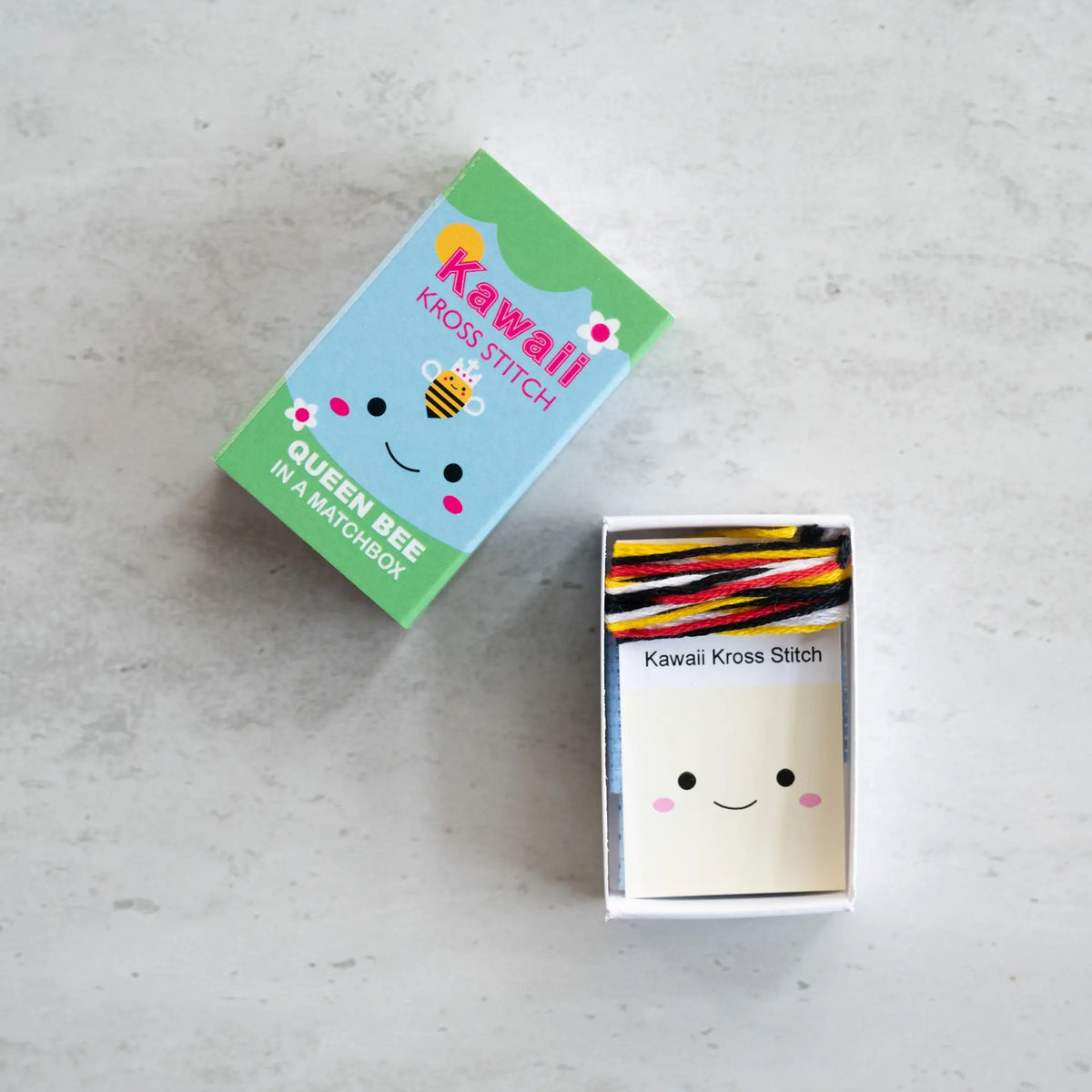 Kawaii Queen Bee Mini Cross Stitch Kit in a Matchbox