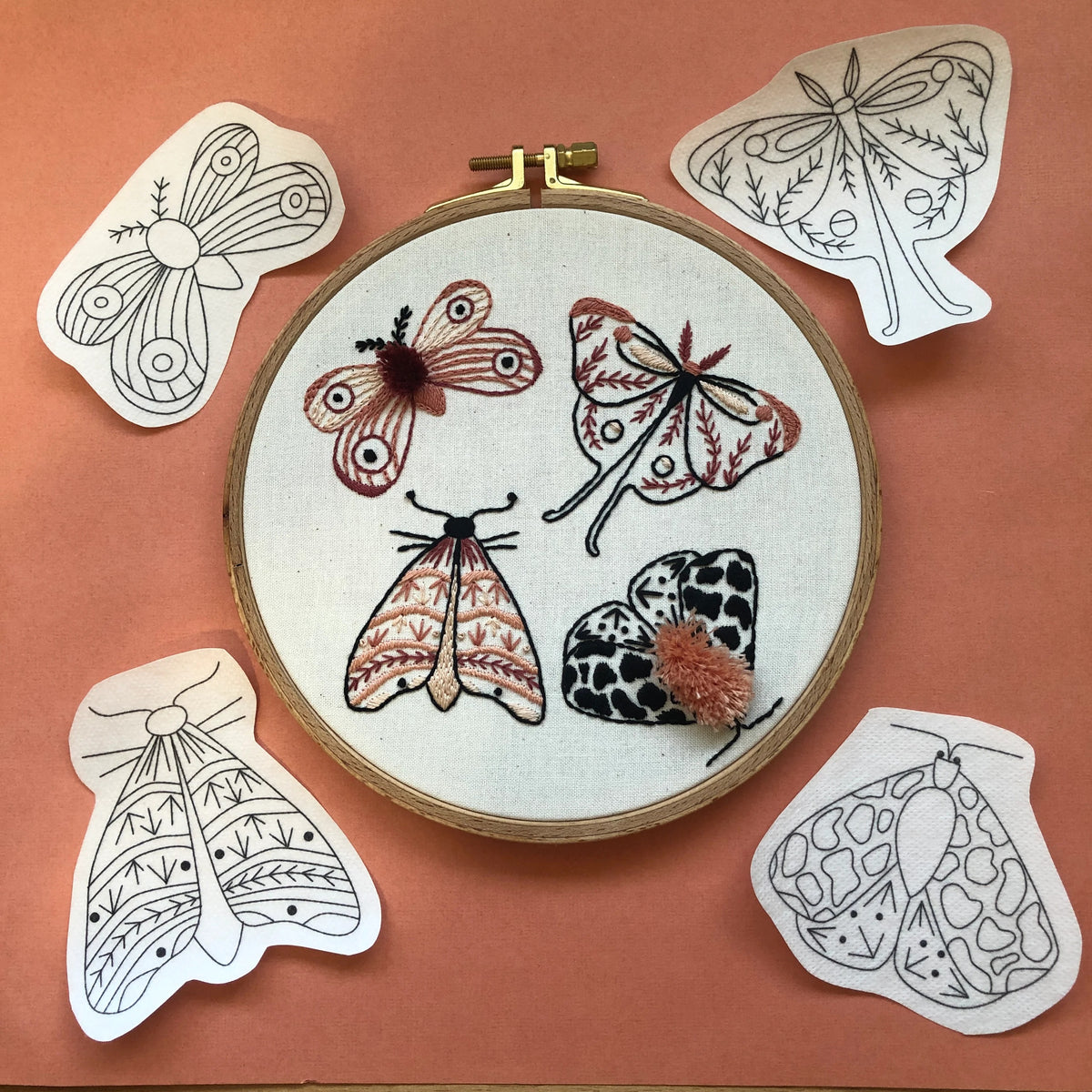Peel, Stick, and Stitch Hand Embroidery Pattern -  Moths