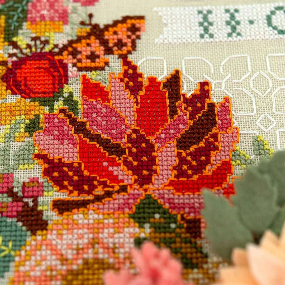 Modern Botanical Wedding Sampler Cross Stitch Pattern - Stitched Modern