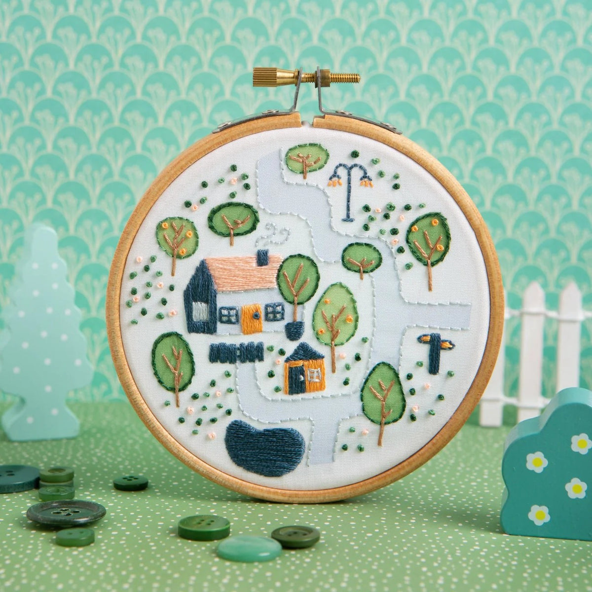Mini Hand Embroidery Kit - Village Cottage