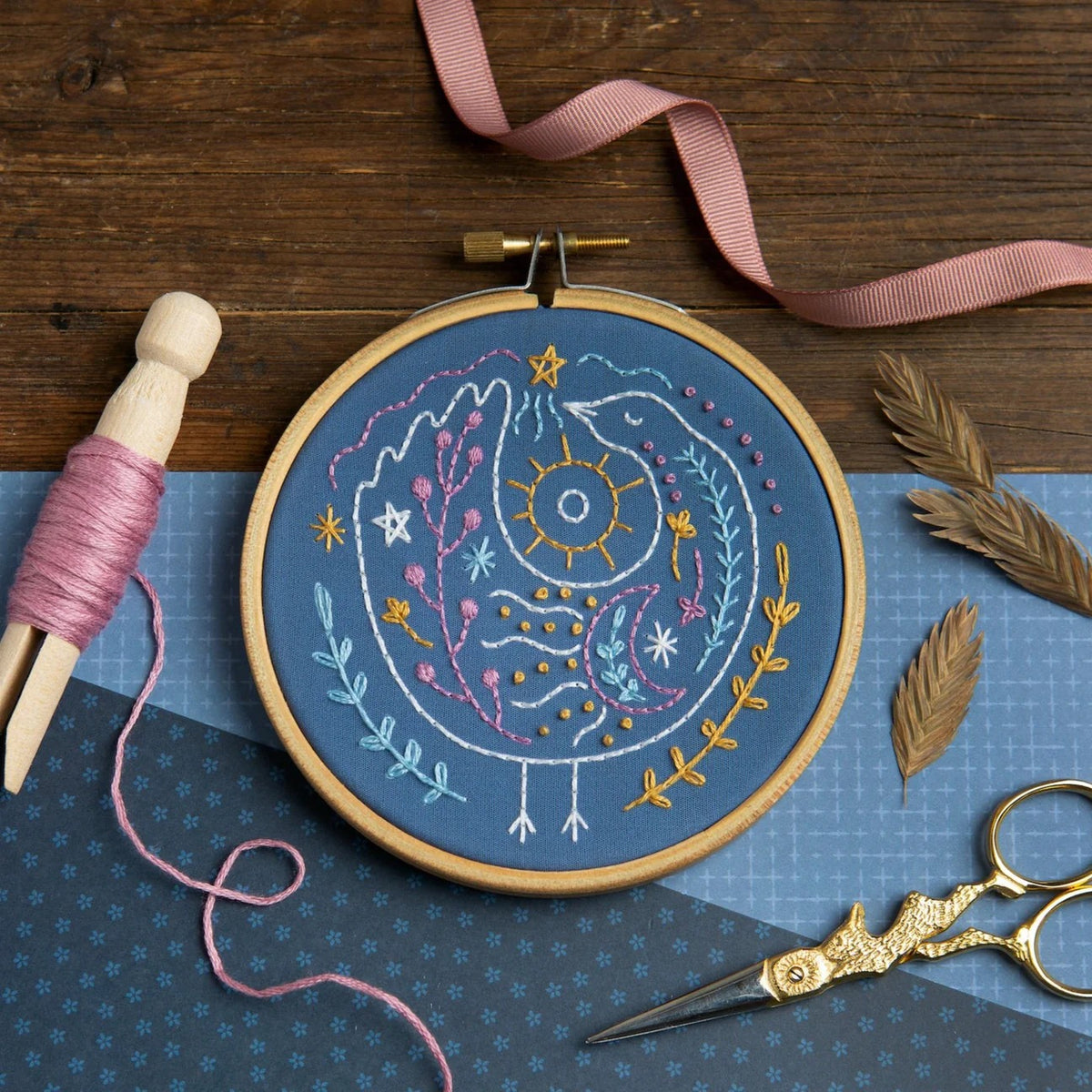 Mini Hand Embroidery Kit - Celestial Bird