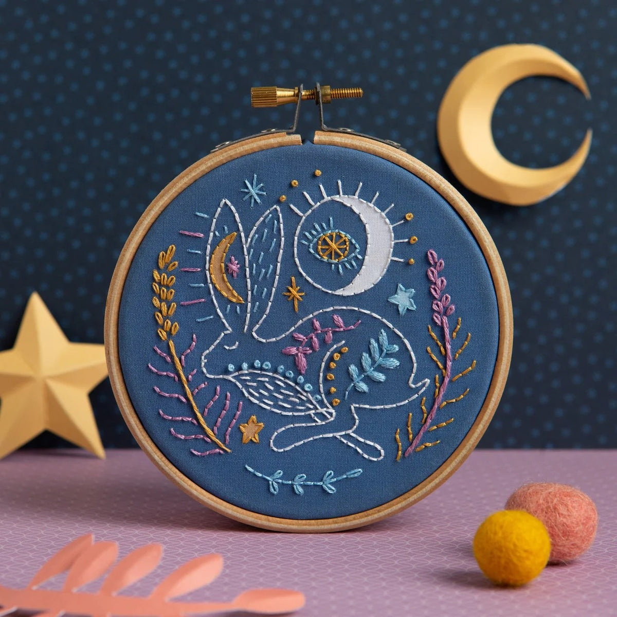 Mini Hand Embroidery Kit - Celestial Hare