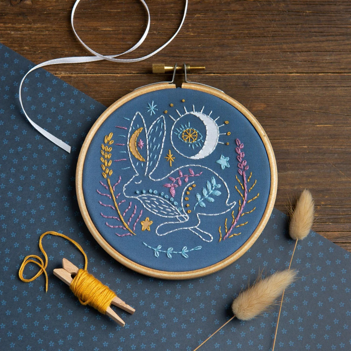 Mini Hand Embroidery Kit - Celestial Hare