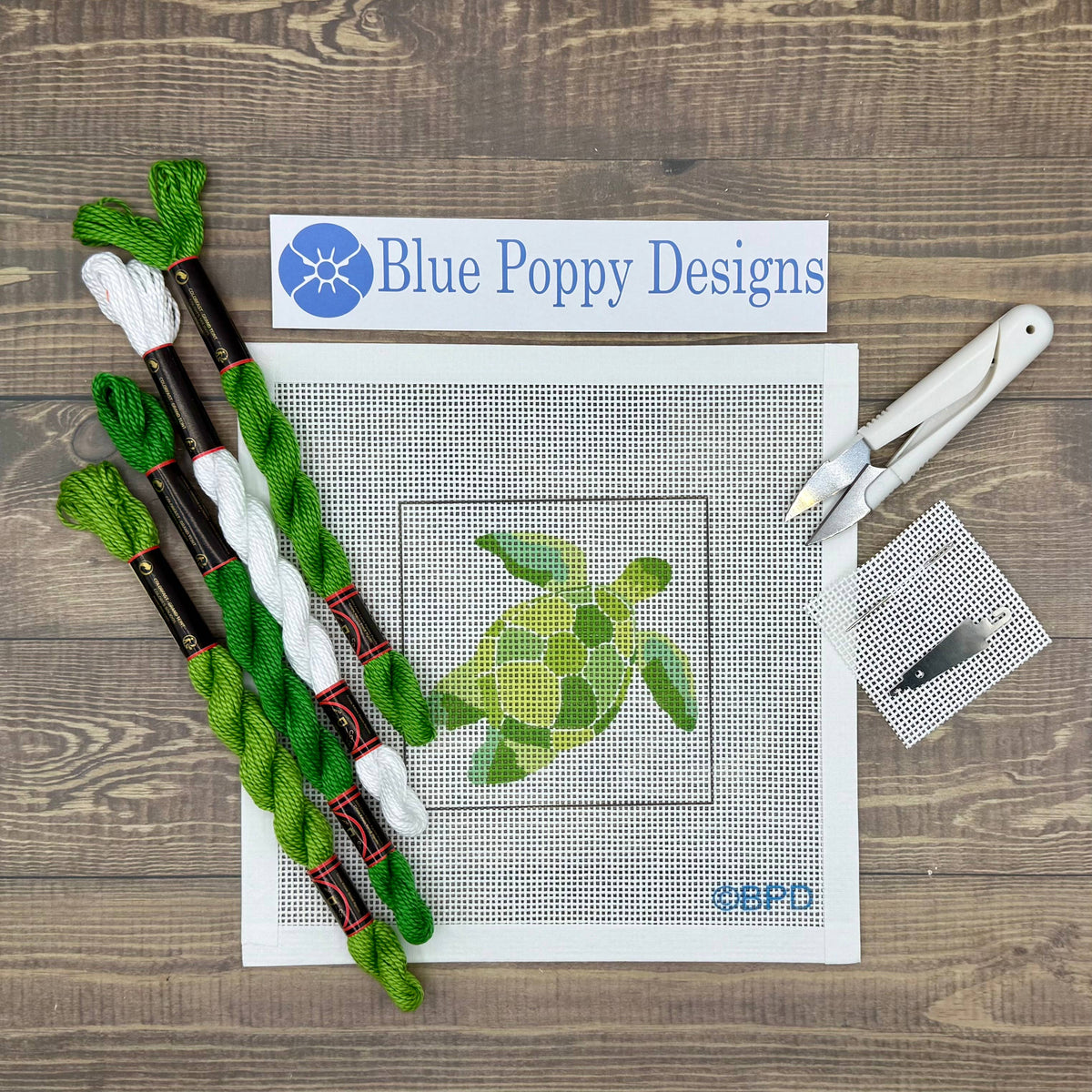 Green Turtle Needlepoint Kit-Stitched Modern