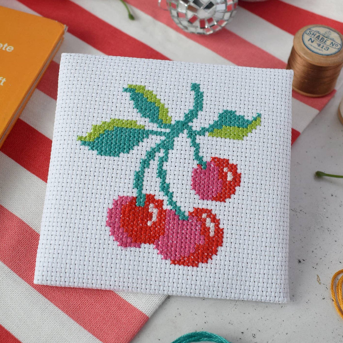 Cherries Mini Cross Stitch Kit-Stitched Modern