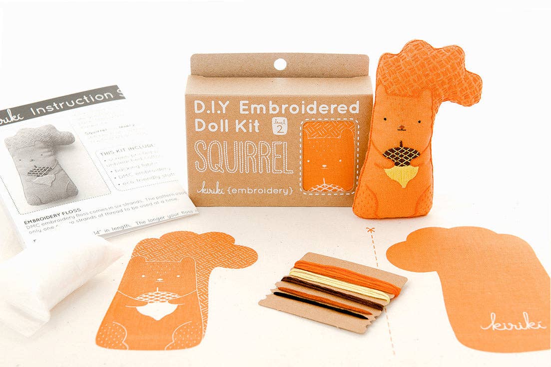 Hand Embroidered Plushie Doll Kit - Squirrel-Stitched Modern
