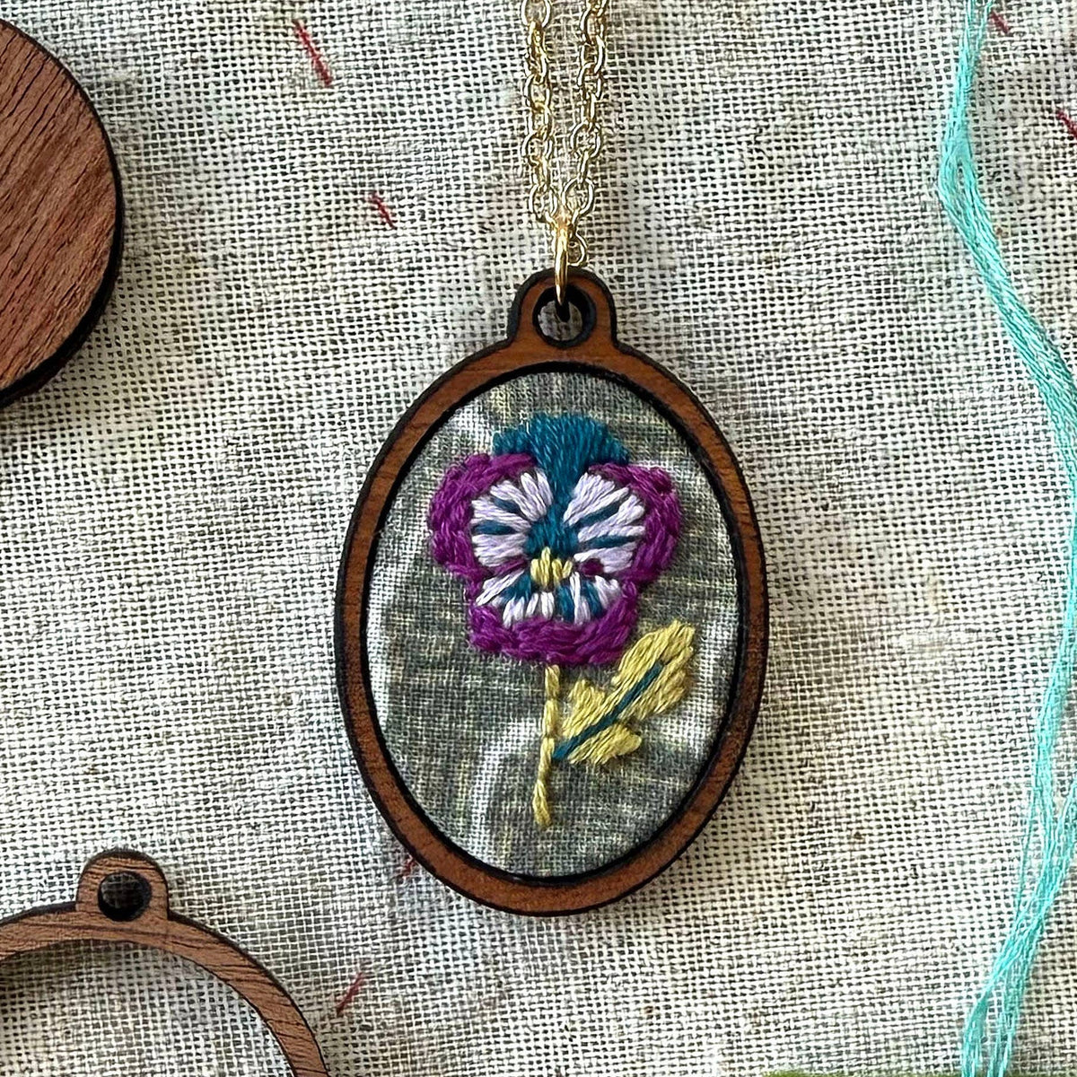 Hand Embroidery Necklace Kit - Purple Pansy-Stitched Modern