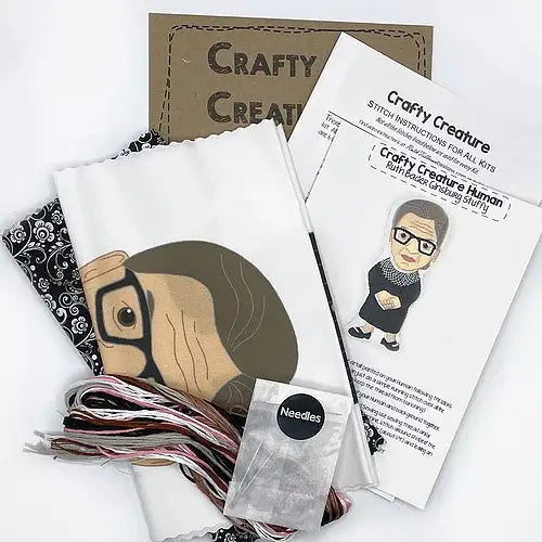 Ruth Bader Ginsberg Stuffie Hand Embroidery Kit-Stitched Modern