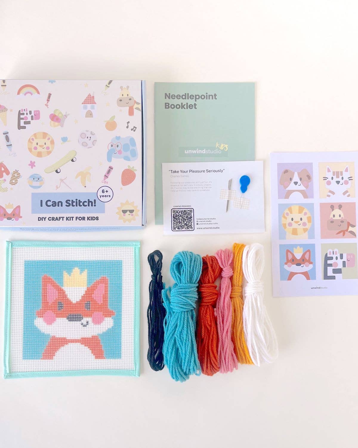 Needlepoint Kit for Kids - Florence, the Fox-Stitched Modern