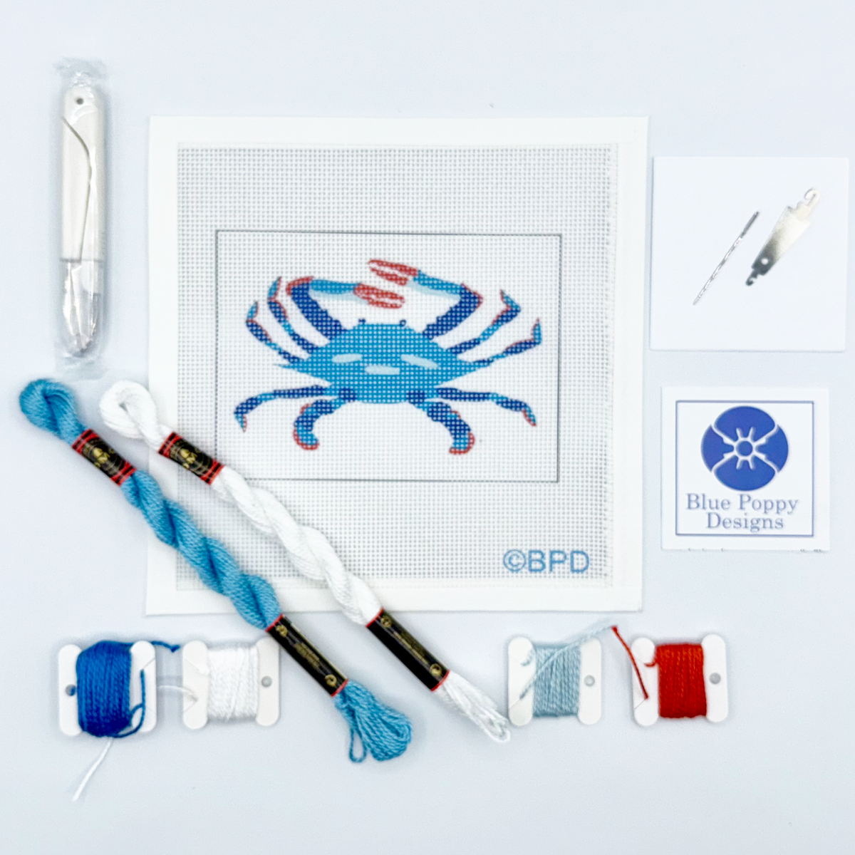 Blue Crab Needlepoint Kit-Stitched Modern