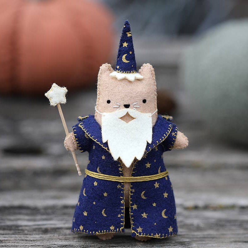 Hand Embroidered Felt Doll Kit - Wizard Cat
