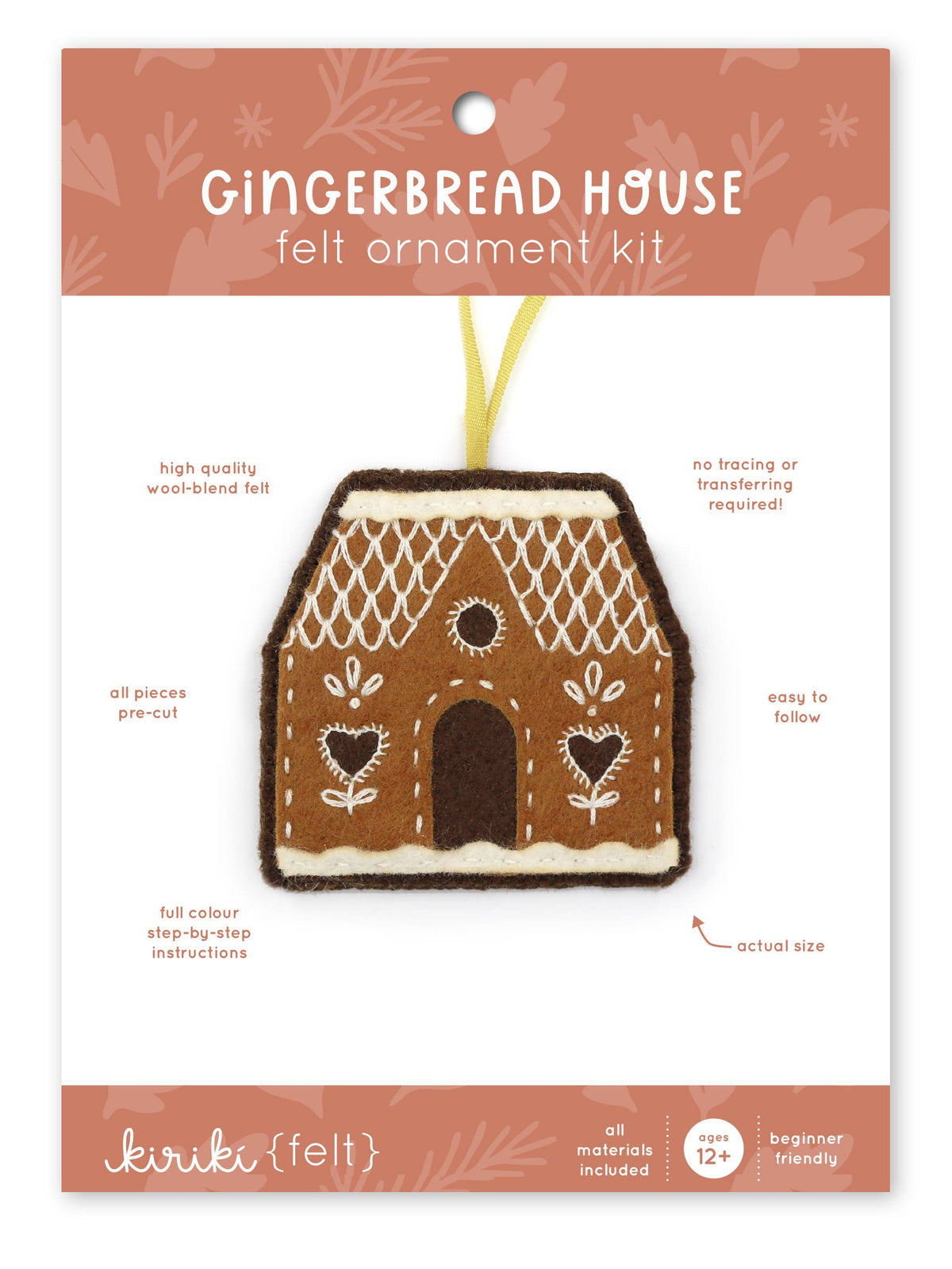 Hand Embroidered Felt Ornament Kit - Gingerbread House