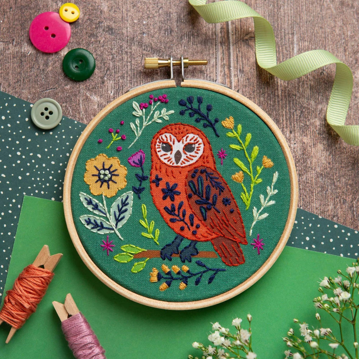 Folk Owl Mini Hand Embroidery Kit