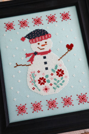 Frosted Blooms Snowman Cross Stitch Pattern