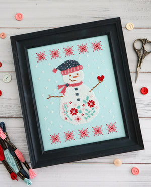 Frosted Blooms Snowman Cross Stitch Pattern
