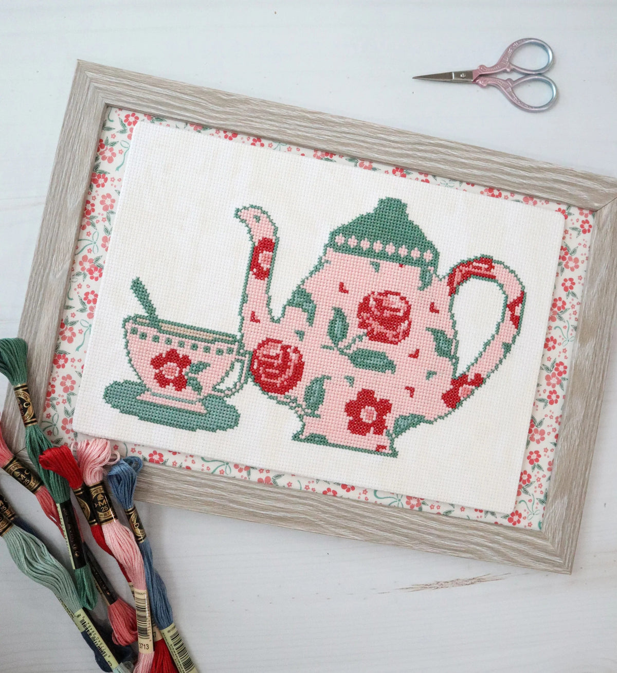 Roses Tea Set Cross Stitch Pattern