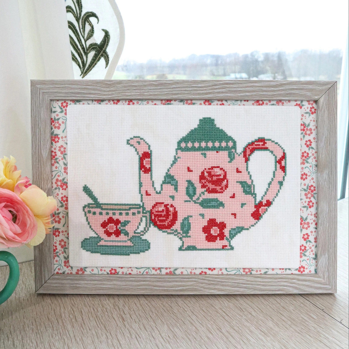 Roses Tea Set Cross Stitch Pattern