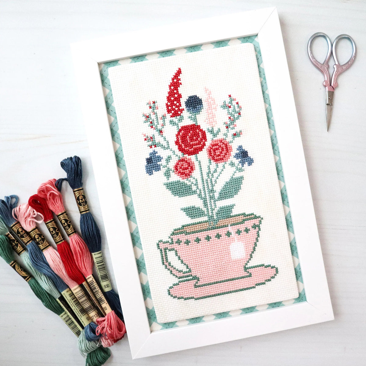 Teacup Bouquet Cross Stitch Pattern