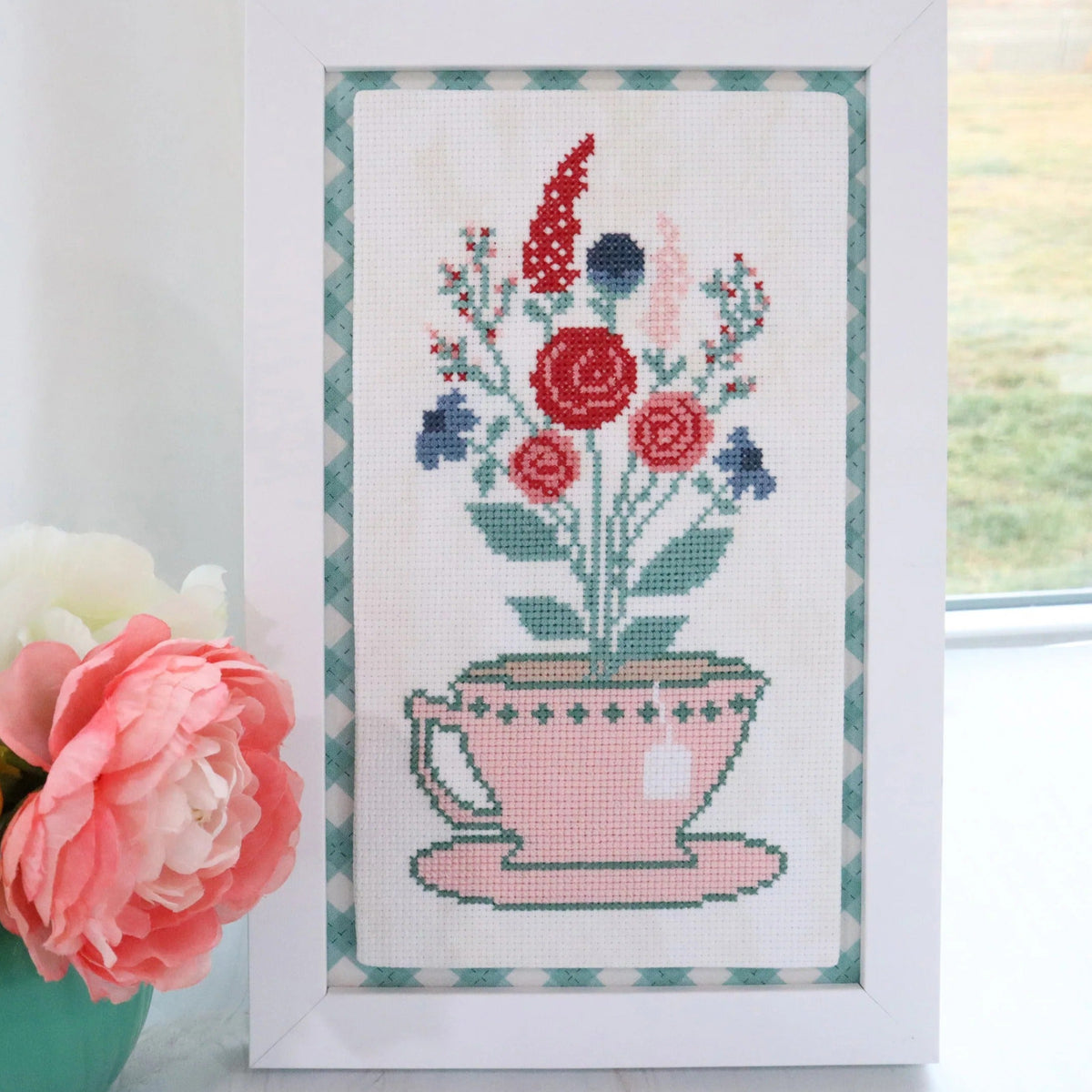 Teacup Bouquet Cross Stitch Pattern