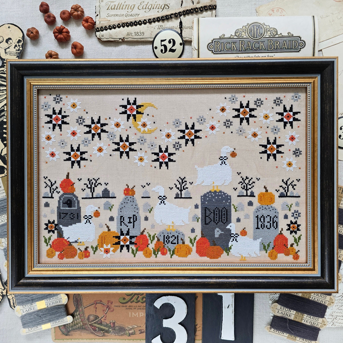 Ghoosts in the Graveyard Cross Stitch Pattern