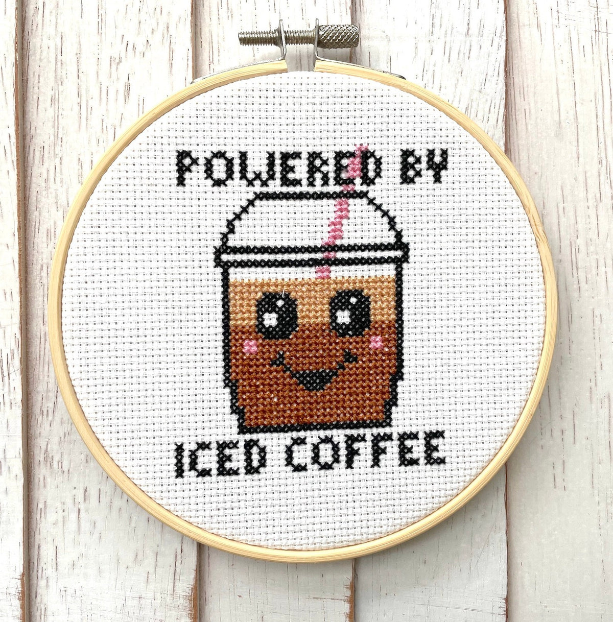 Powered by Iced Coffee Cross Stitch Pattern