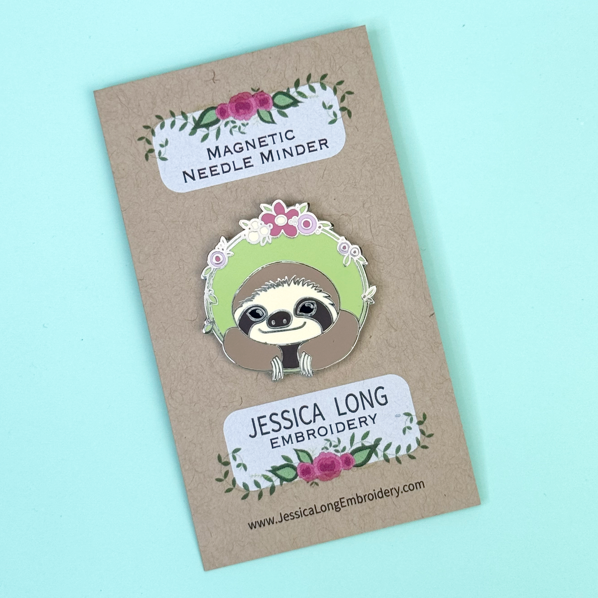 Happy Sloth Enamel Needle Minder