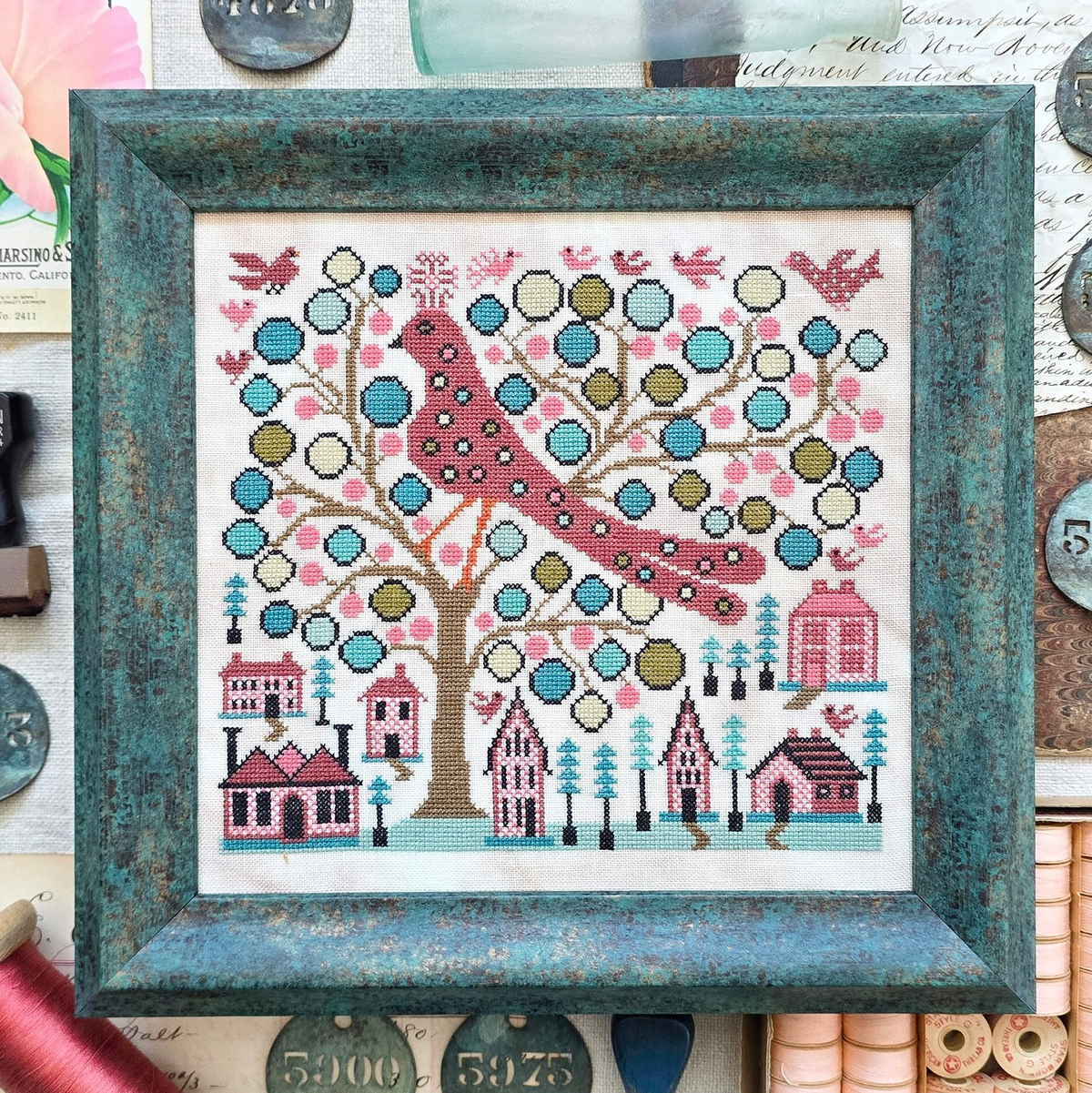 Dot the Bird Cross Stitch Pattern-Stitched Modern