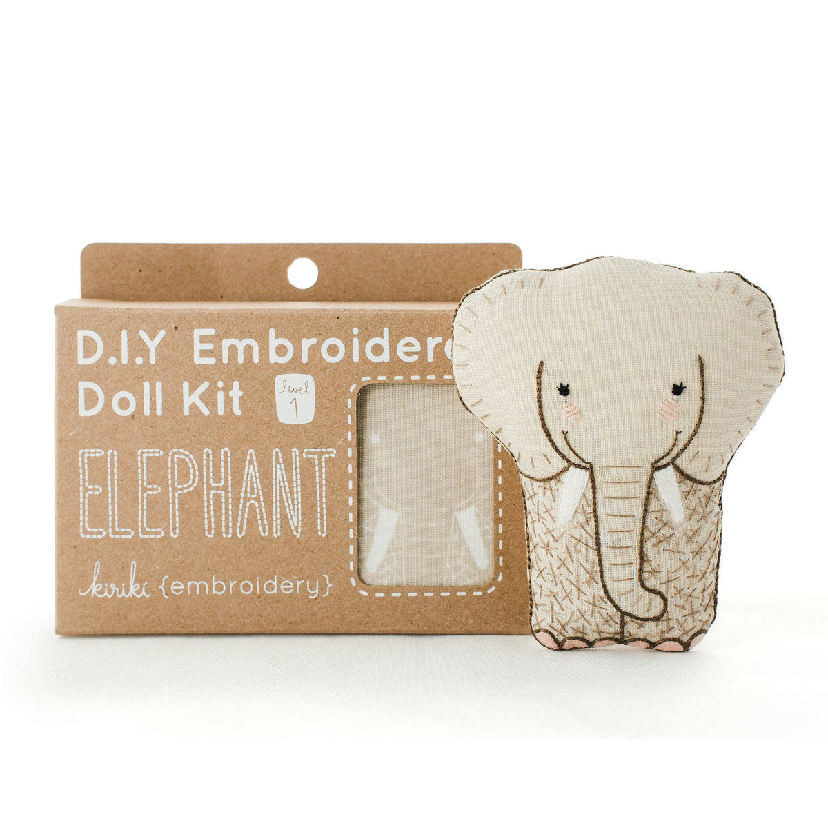 Hand Embroidered Plushie Doll Kit - Elephant