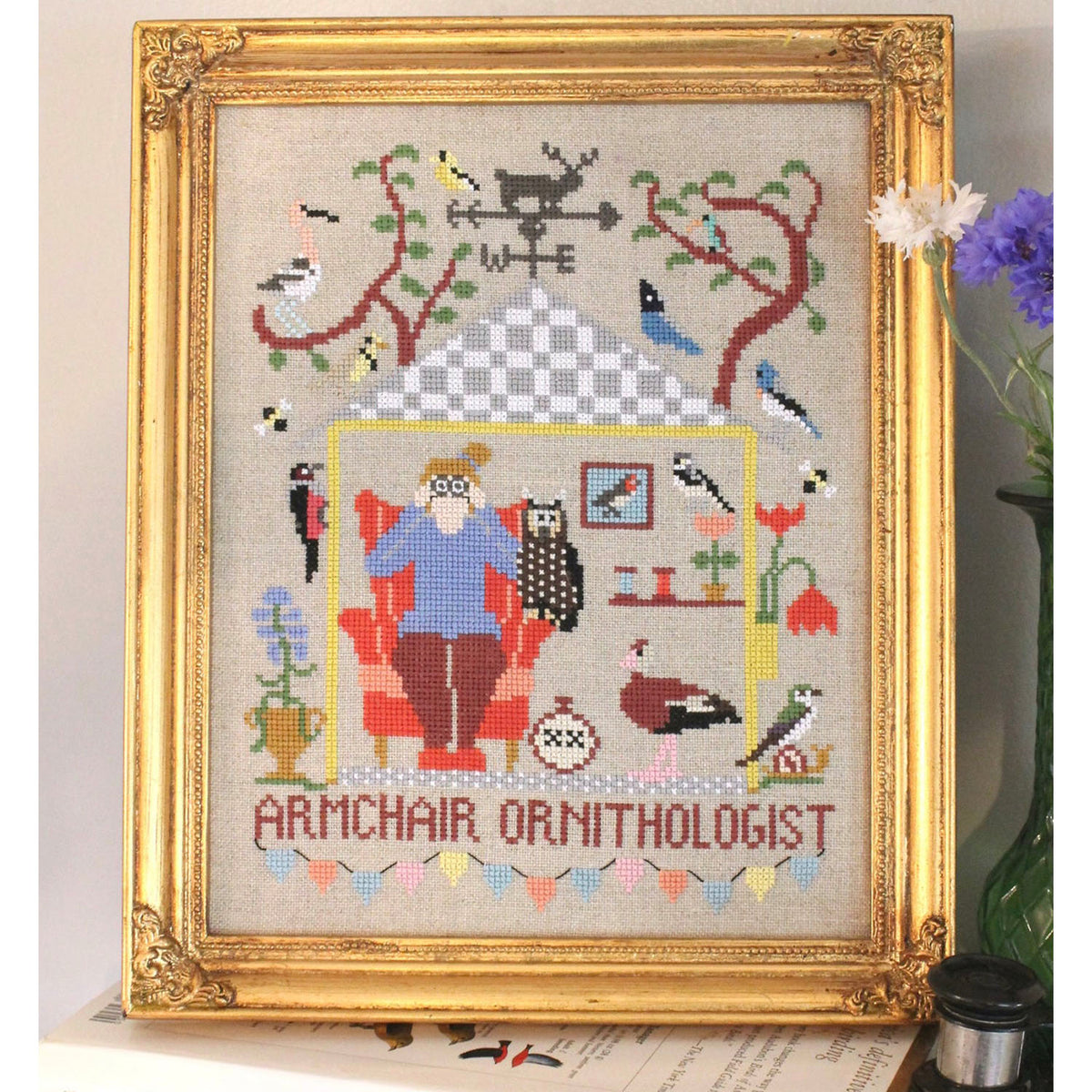 Armchair Ornithologist Cross Stitch Pattern