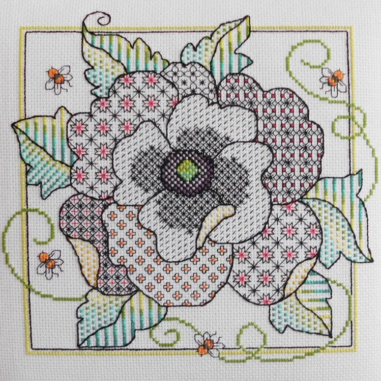 Blackwork Poppy Pattern-Stitched Modern
